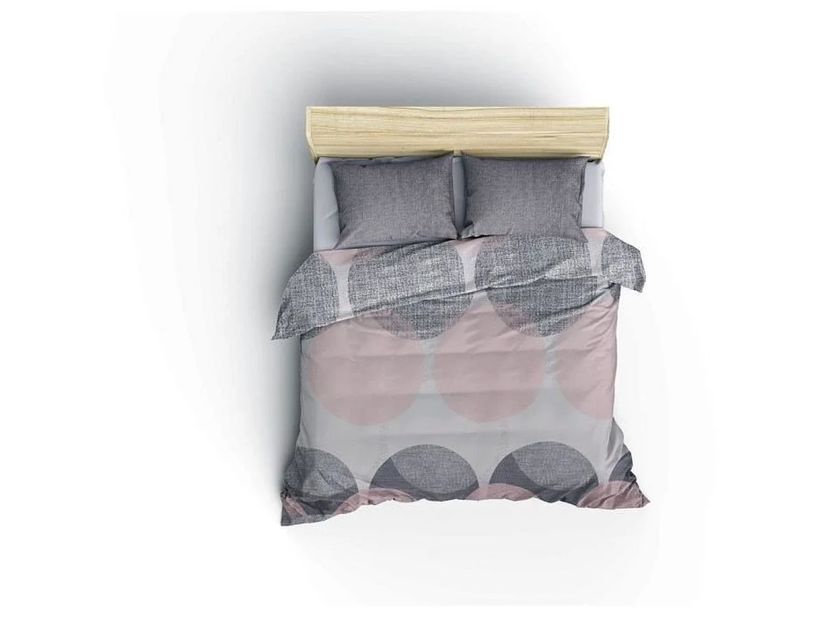 Parure de lit GpasPlus en coton ranforcé 220 x 240 cm avec 2 taies 60 x 60 cm - Gris/Rose/Blanc