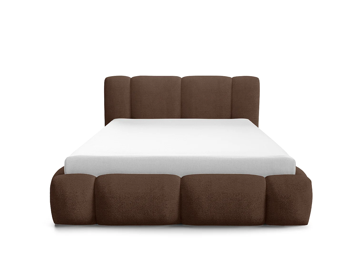 FURNISTAR BIANNO - 200 x 200. Łóżko tapicerowane z pojemnikiem na pościel, dwuosobowe ze stelażem, wygląd boxspring, bez materaca, do sypialni- Brązowe