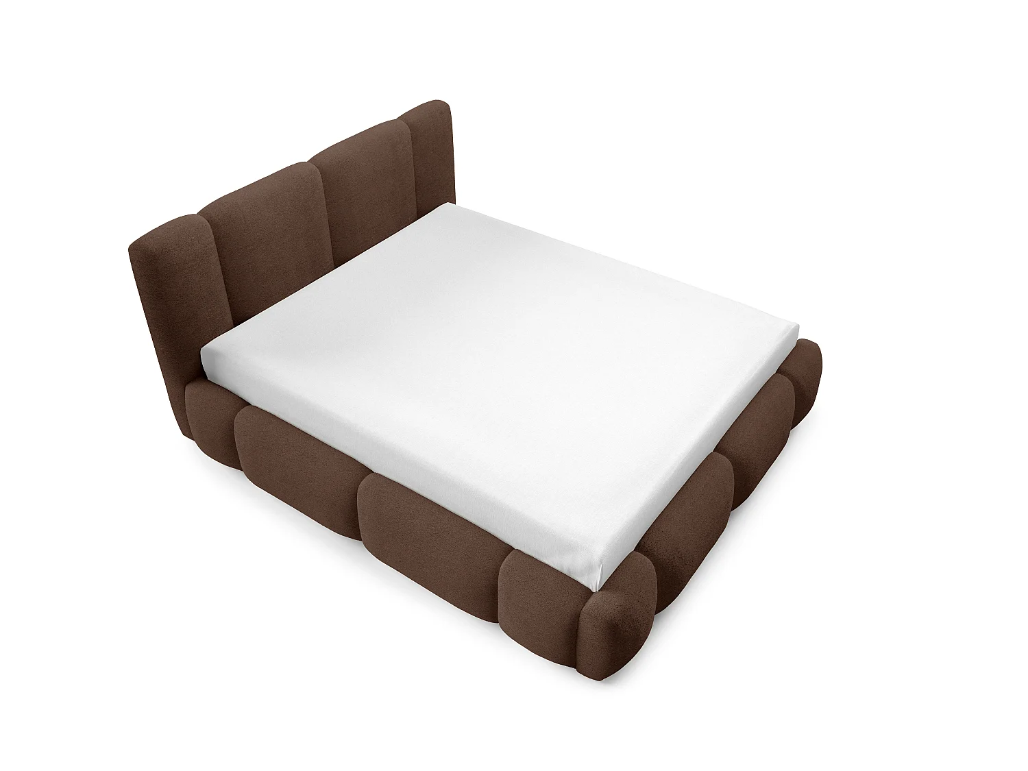 FURNISTAR BIANNO - 200 x 200. Łóżko tapicerowane z pojemnikiem na pościel, dwuosobowe ze stelażem, wygląd boxspring, bez materaca, do sypialni- Brązowe