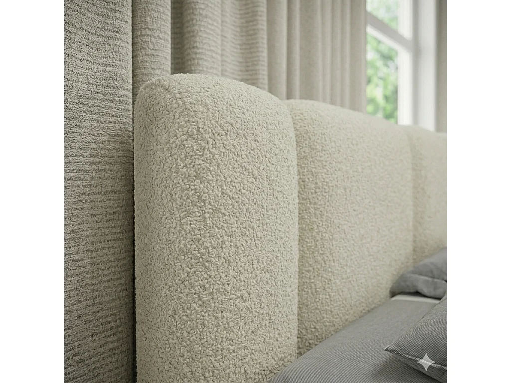FURNISTAR BIANNO - 200 x 200. Łóżko tapicerowane z pojemnikiem na pościel, dwuosobowe ze stelażem, wygląd boxspring, bez materaca, do sypialni- Brązowe