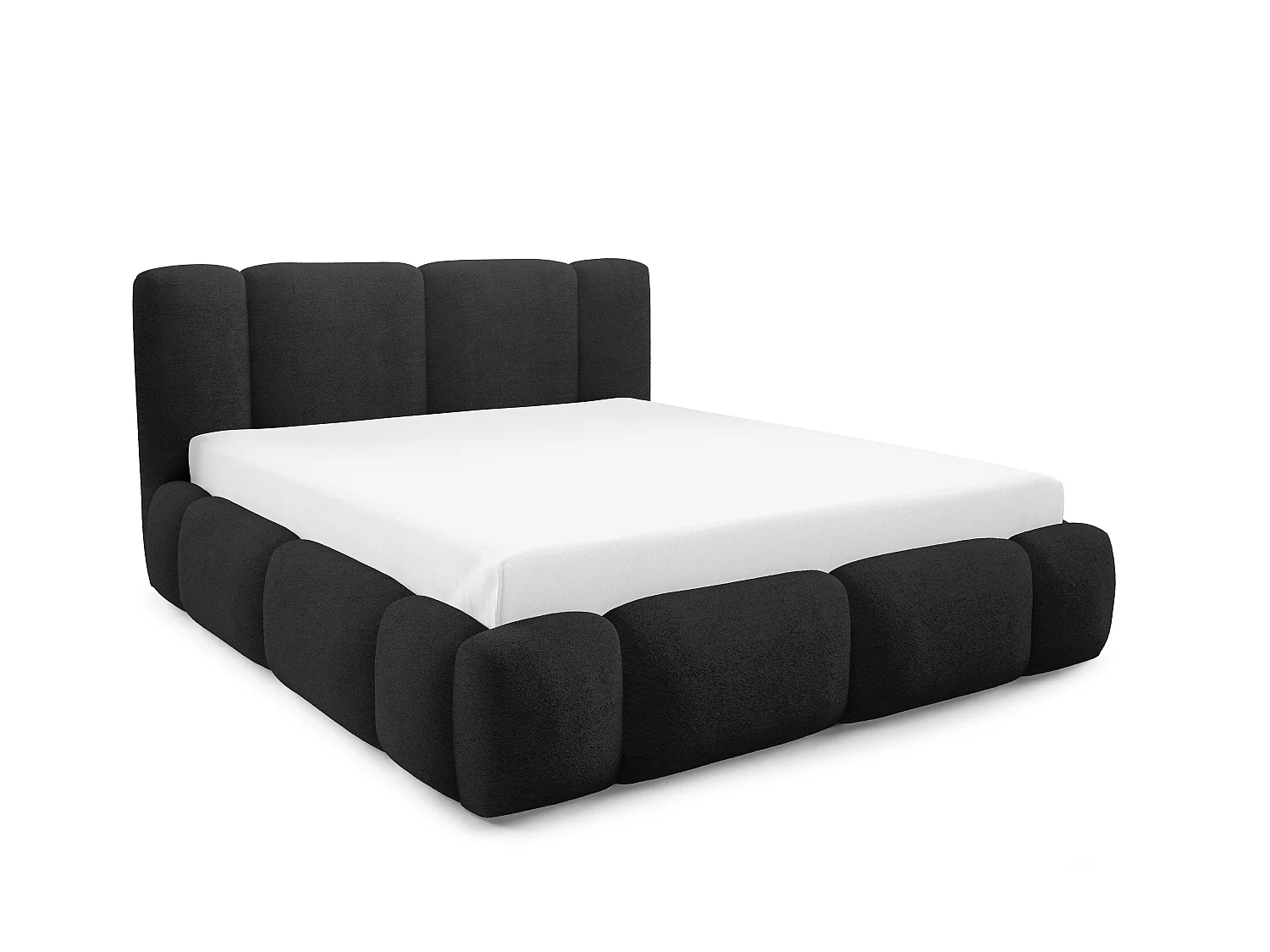 FURNISTAR BIANNO - 140 x 200. Gestoffeerd bed met opbergruimte, tweepersoonsbed met lattenbodem, boxspringlook, zonder matras, voor slaapkamer - ZWART