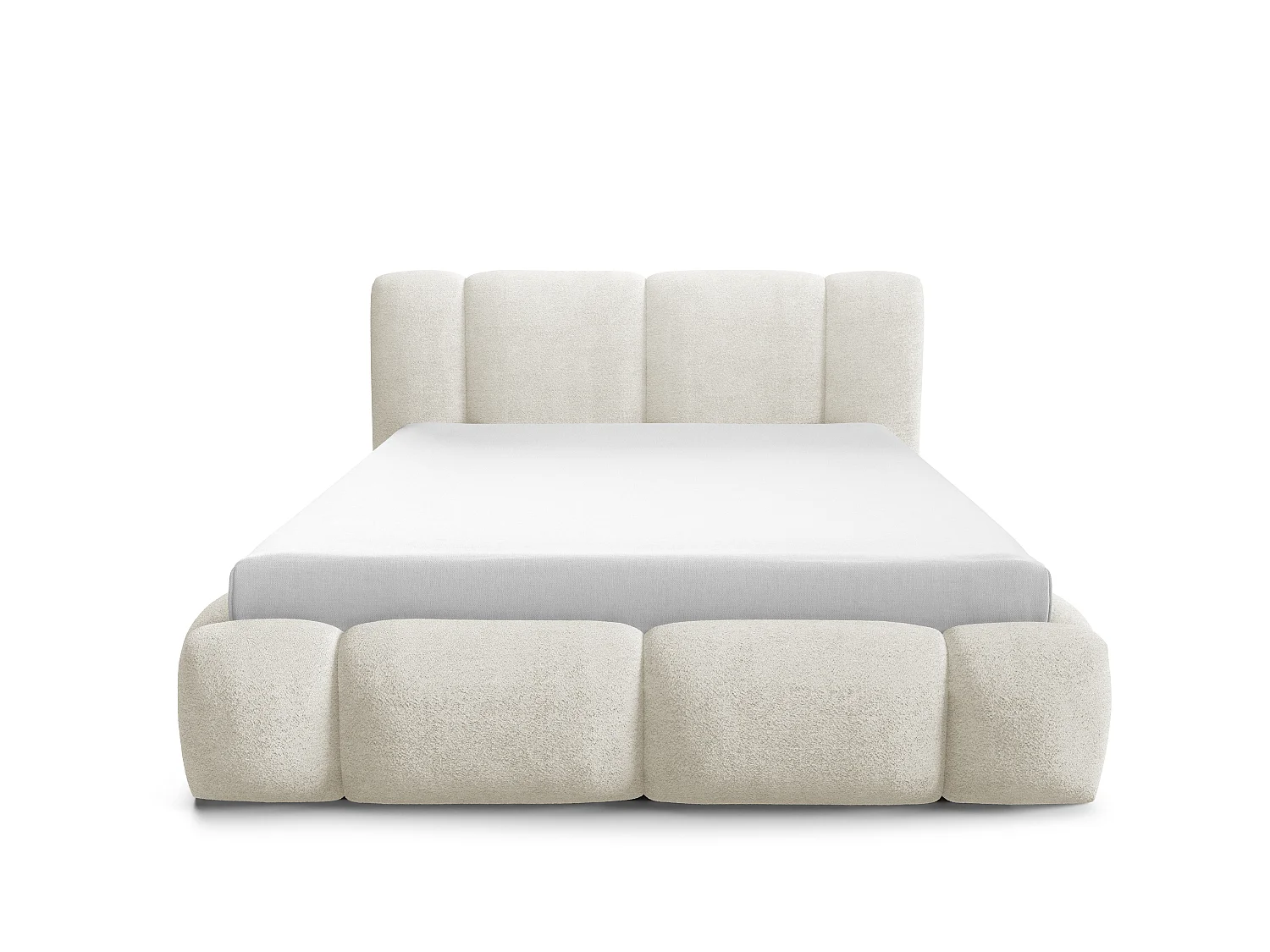 FURNISTAR BIANNO - 140 x 200. Łóżko tapicerowane z pojemnikiem na pościel, dwuosobowe ze stelażem, wygląd boxspring, bez materaca, do sypialni - kremowe