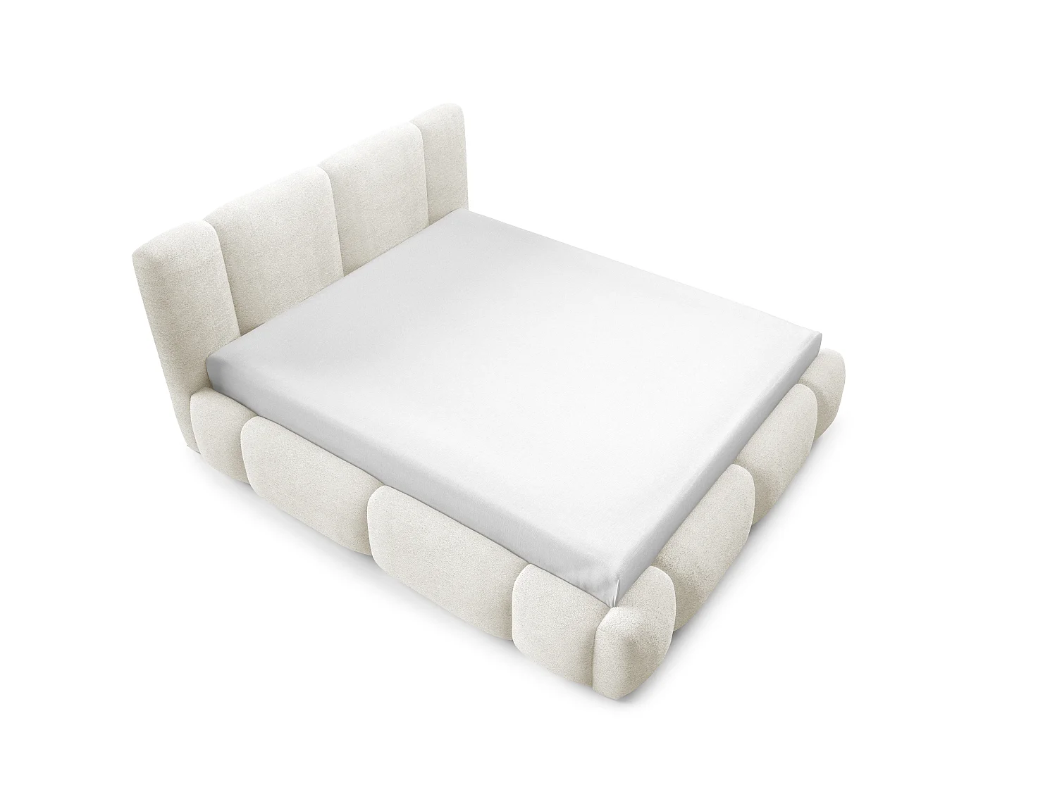 FURNISTAR BIANNO - 140 x 200. Łóżko tapicerowane z pojemnikiem na pościel, dwuosobowe ze stelażem, wygląd boxspring, bez materaca, do sypialni - kremowe