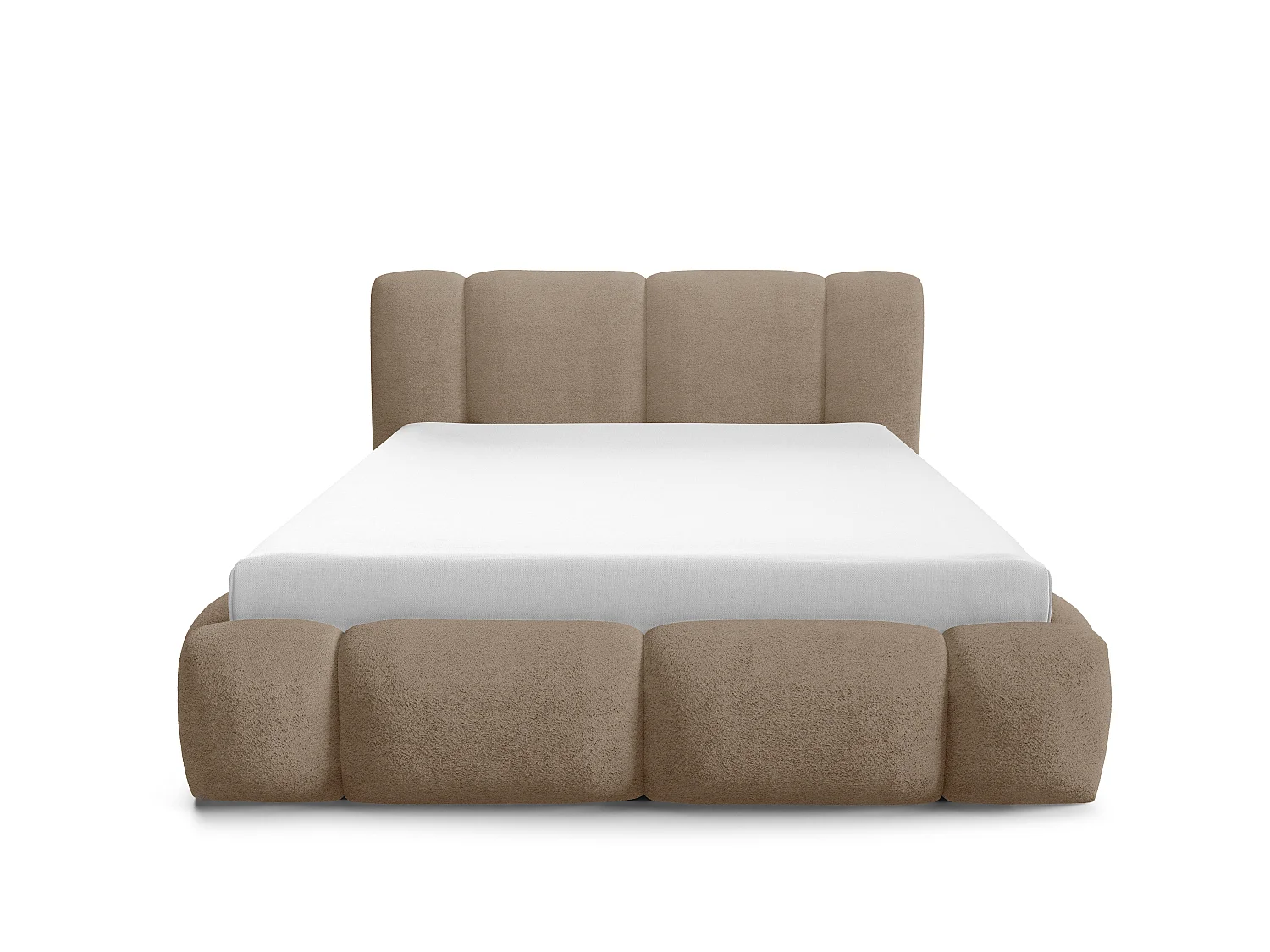 FURNISTAR BIANNO - 160 x 200. Lit rembourré avec coffre de rangement, lit double avec sommier à lattes, style boxspring, sans matelas, pour chambre - TAUPE
