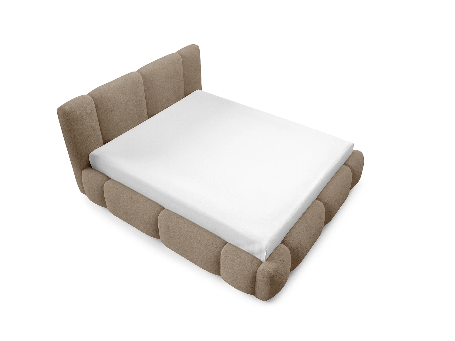 FURNISTAR BIANNO - 160 x 200. Lit rembourré avec coffre de rangement, lit double avec sommier à lattes, style boxspring, sans matelas, pour chambre - TAUPE