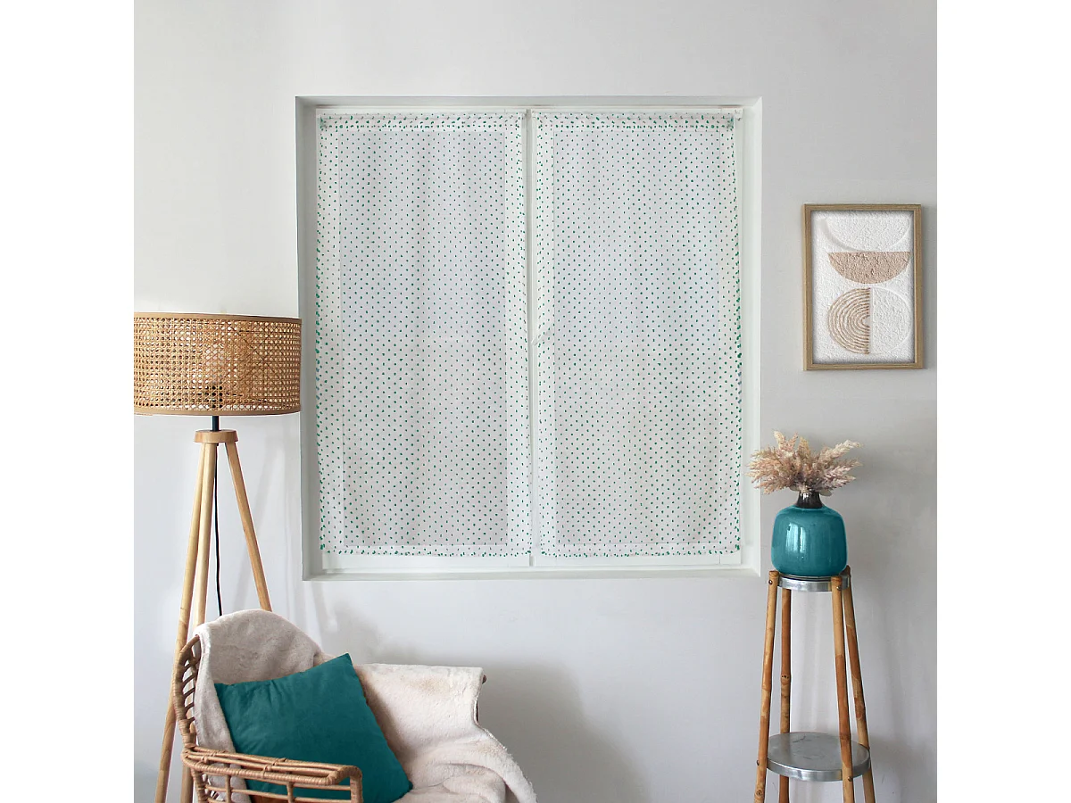 Paire de Voilages "Lolita" 60x120cm Blanc & Vert Jade