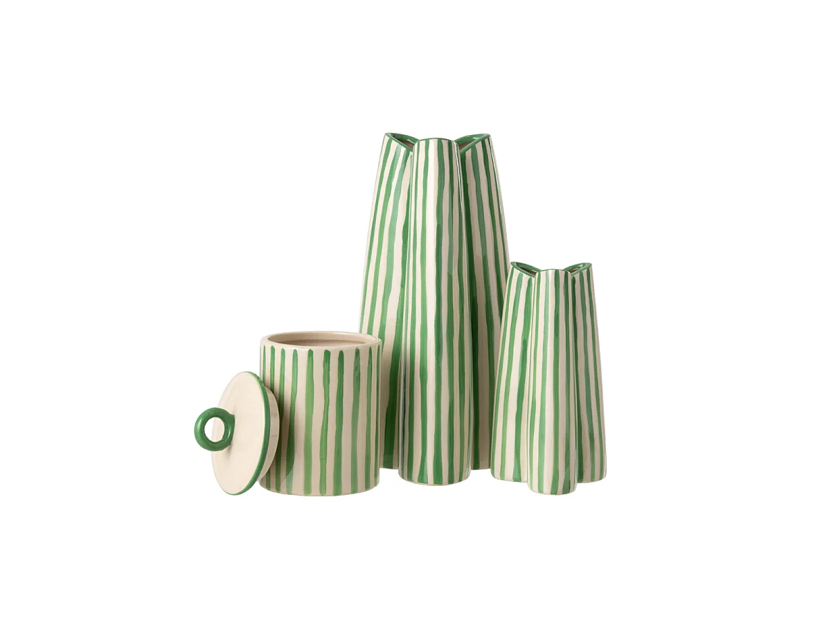 Vase Rayé en Porcelaine "Menton" 44cm Vert