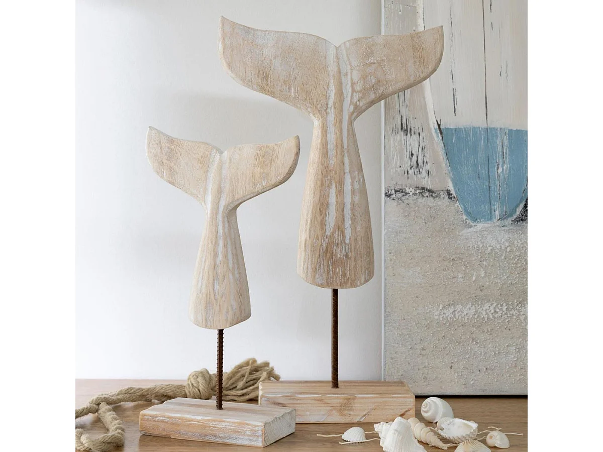 Queue de Baleine Déco en Bois "Blanchie" 44cm Naturel