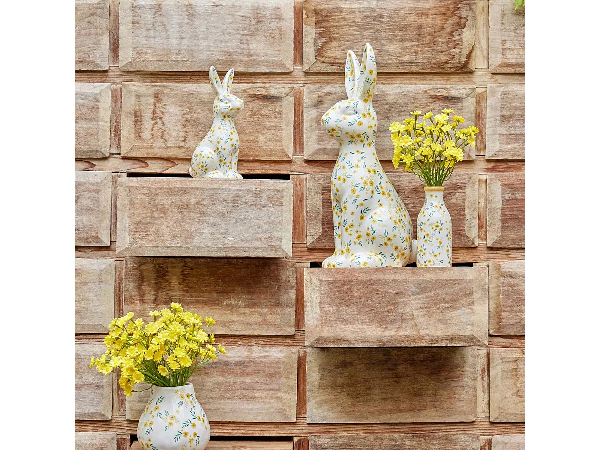 Statuette Lapin Déco "Fleurs" 32cm Multicolore
