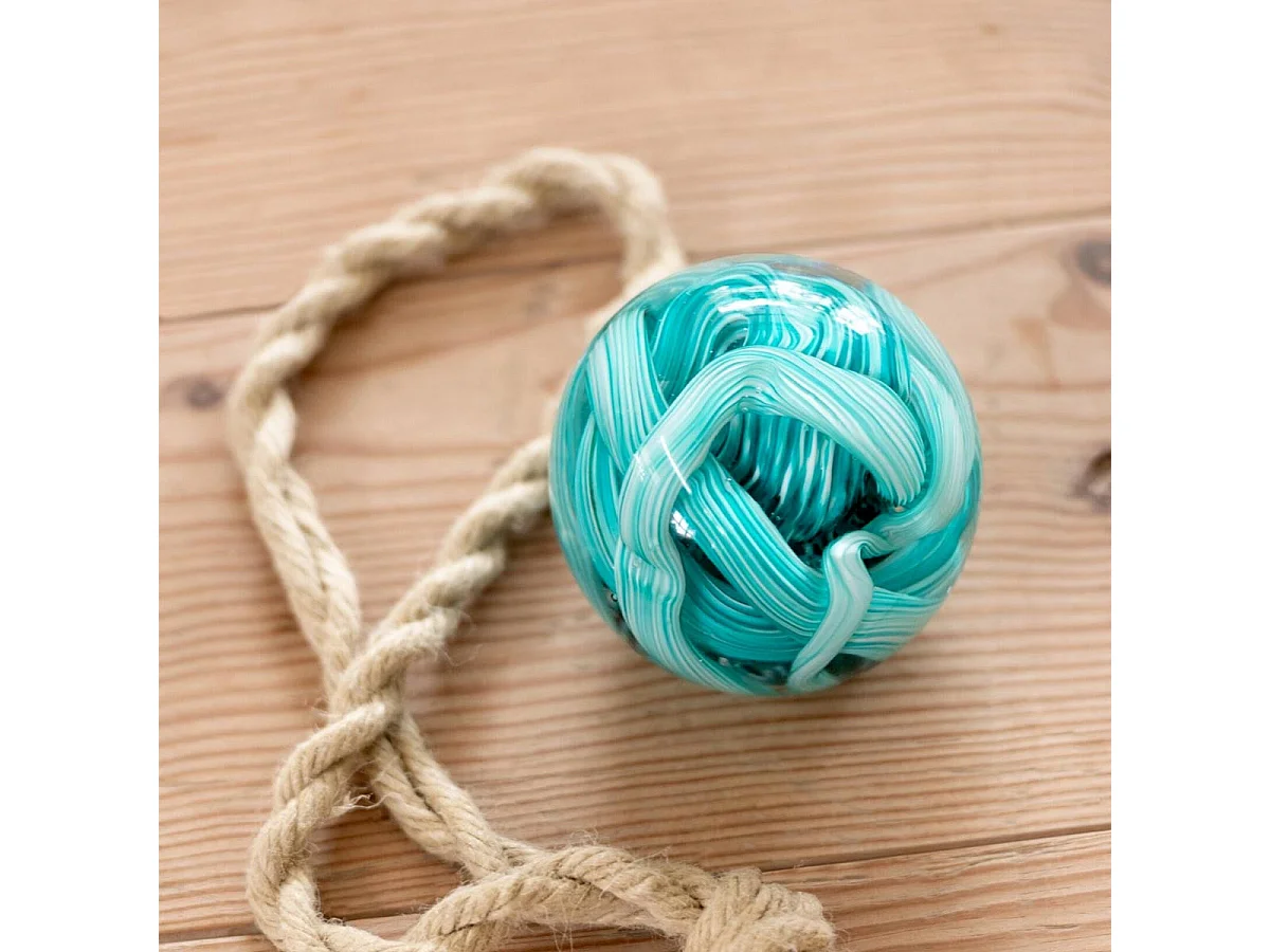 Presse-Papier Boule en Verre "Volute" 10cm Turquoise