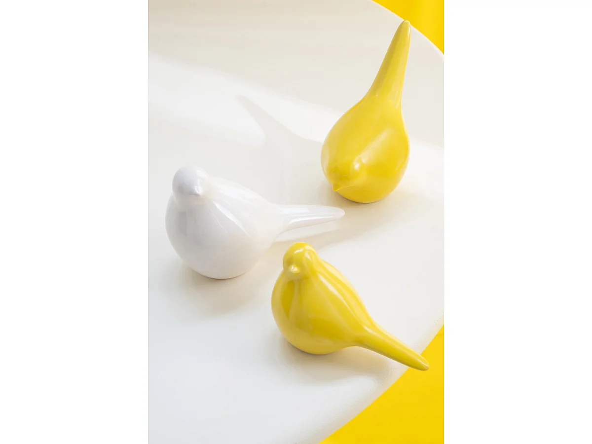 Lot de 3 Oiseaux Déco en Porcelaine "Envol" 18cm Blanc