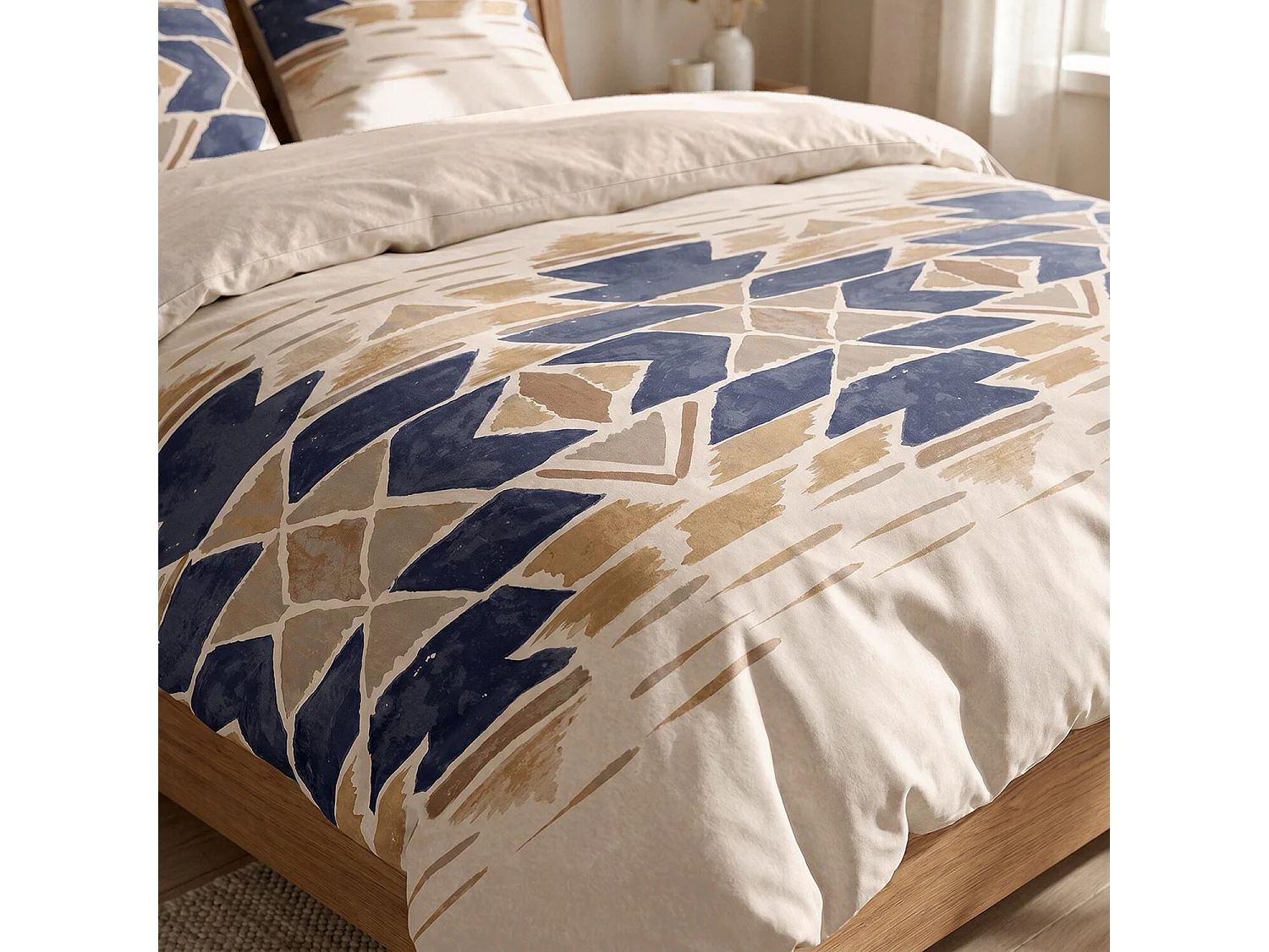 Parure housse de couette 100% coton Apotek imprimée bohème beige