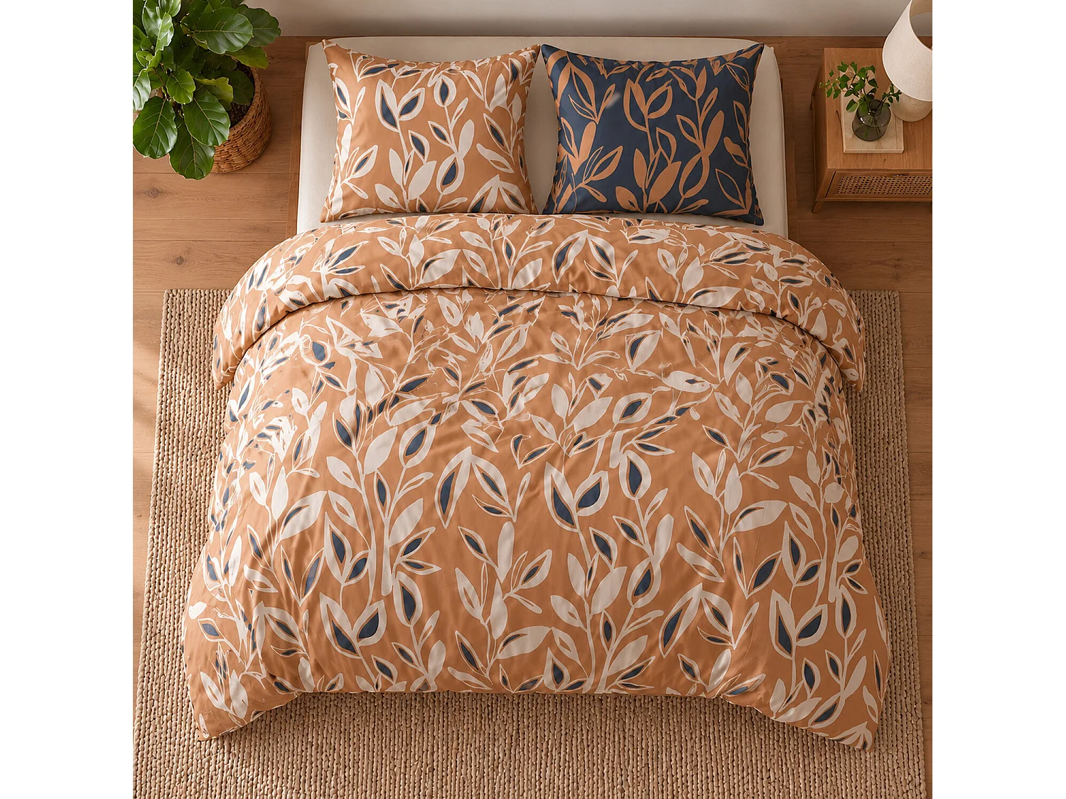 Parure housse de couette 100% coton Linda imprimée floral beige