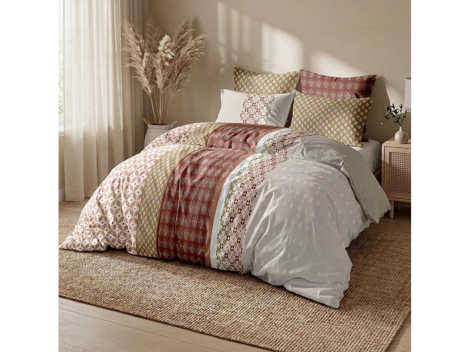 Parure housse de couette 100% coton Oasilis motif carreaux de ciment