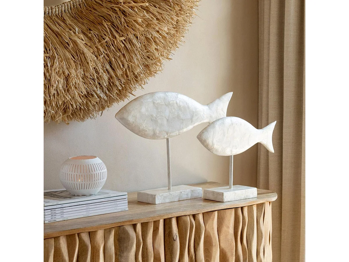 Statuette Poisson sur Socle "Capiz" 28cm Blanc