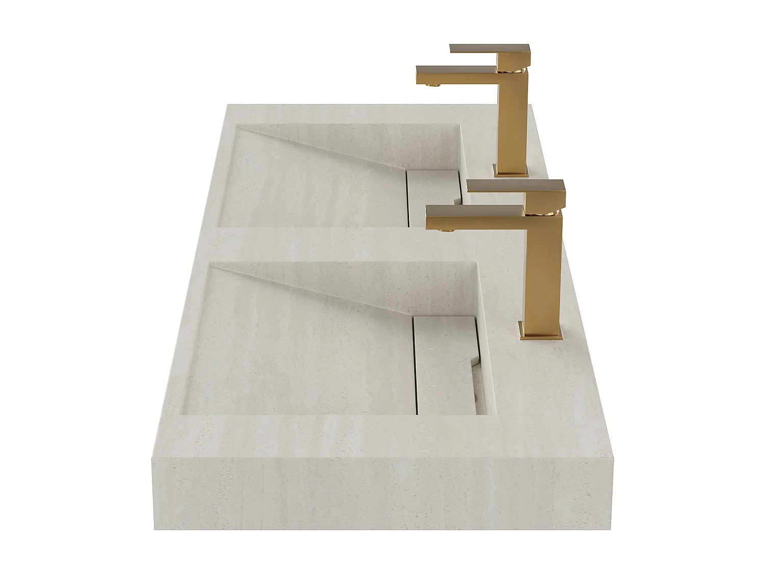 Double vasque suspendue en solid surface effet terrazzo beige avec robinet - 120 x 45 x H8 cm - KODIAK