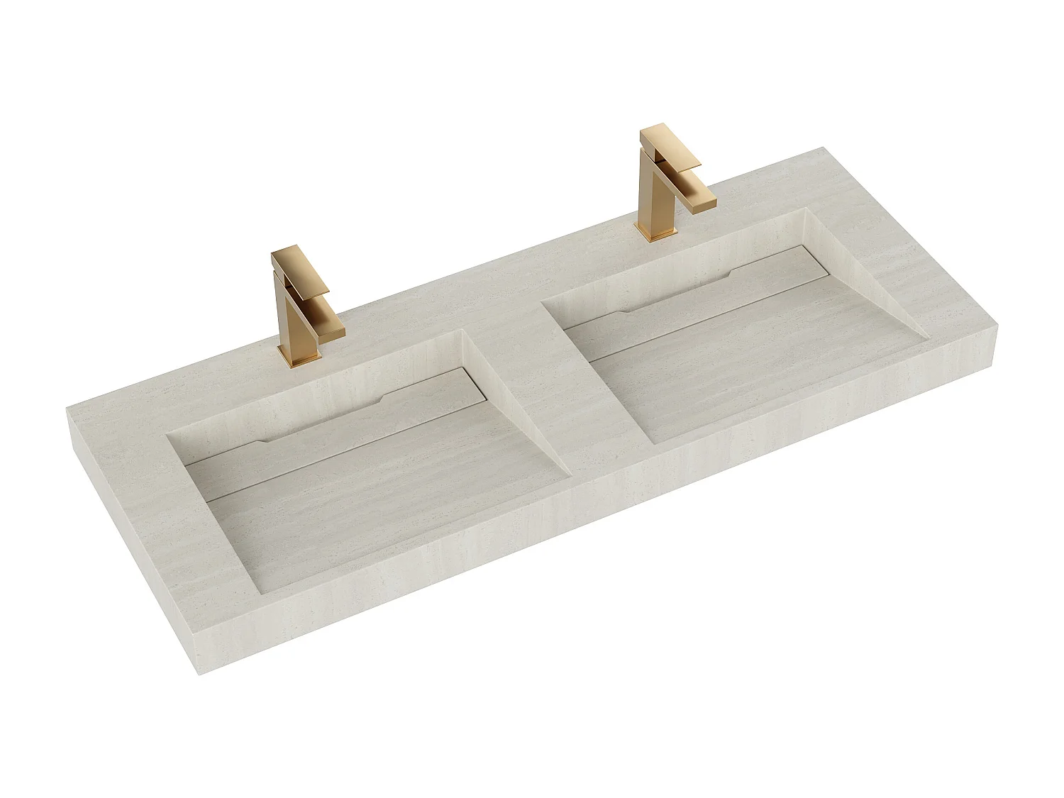 Double vasque suspendue en solid surface effet terrazzo beige avec robinet - 120 x 45 x H8 cm - KODIAK
