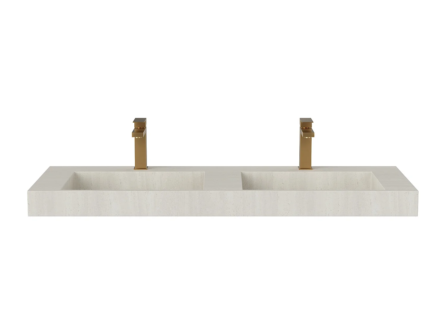 Double vasque suspendue en solid surface effet terrazzo beige avec robinet - 120 x 45 x H8 cm - KODIAK