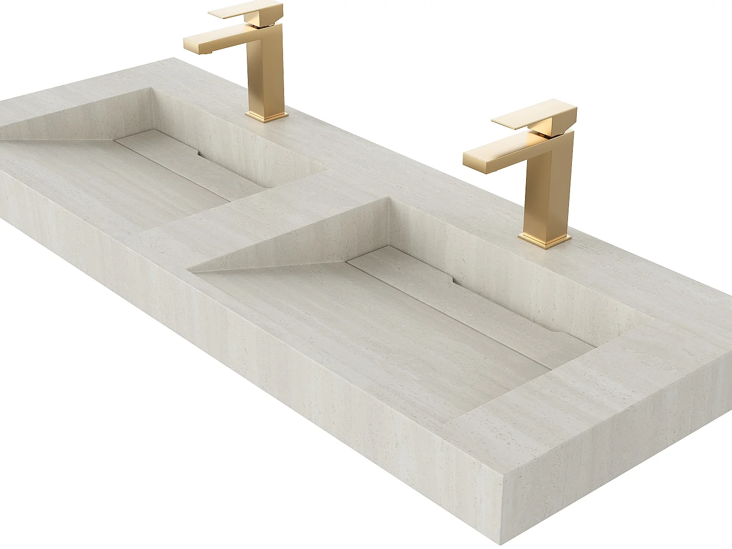 Double vasque suspendue en solid surface effet terrazzo beige avec robinet - 120 x 45 x H8 cm - KODIAK