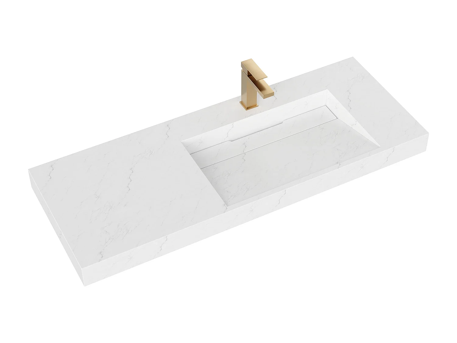 Vasque suspendue en solid surface effet marbre blanc avec robinet - 120 x 45 x 8 cm - OKAPA