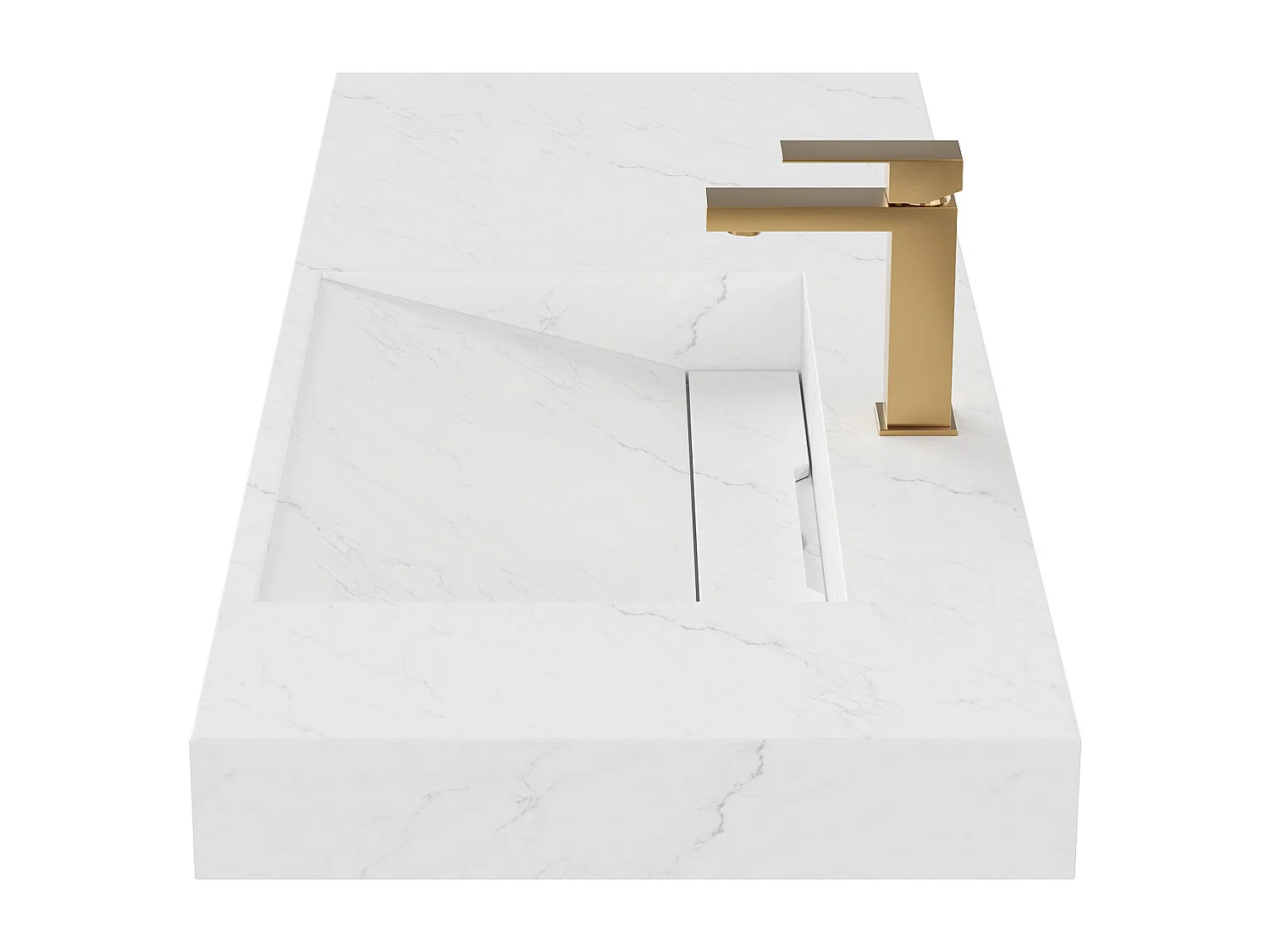 Vasque suspendue en solid surface effet marbre blanc avec robinet - 120 x 45 x 8 cm - OKAPA