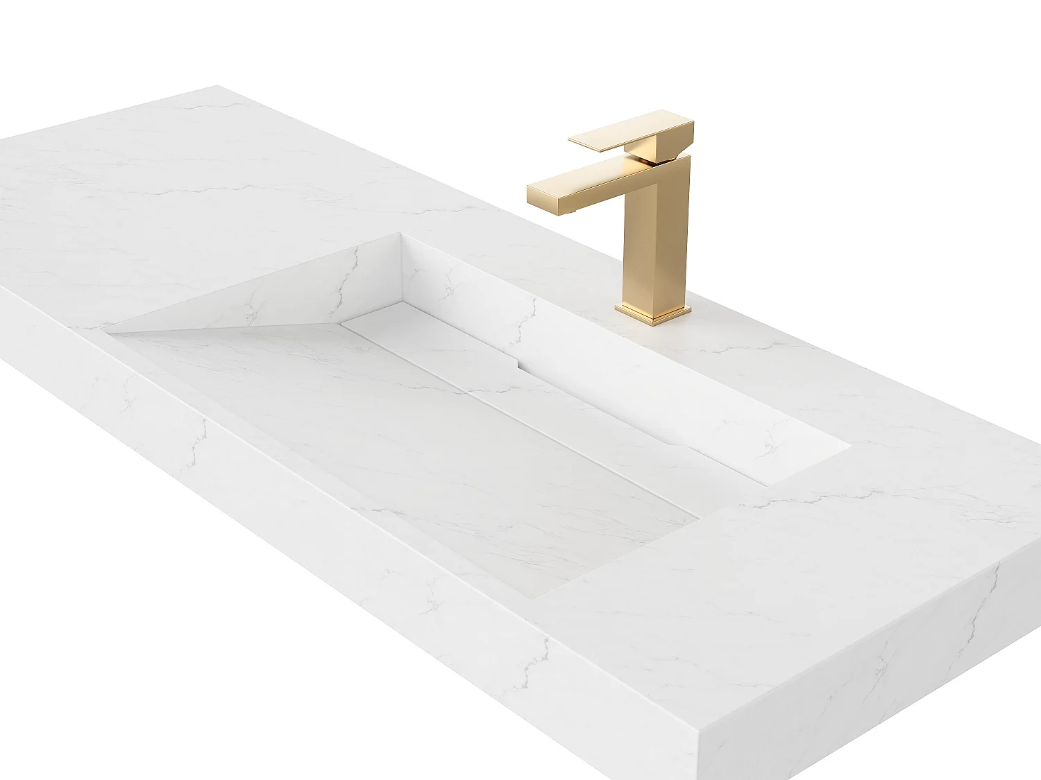 Vasque suspendue en solid surface effet marbre blanc avec robinet - 120 x 45 x 8 cm - OKAPA