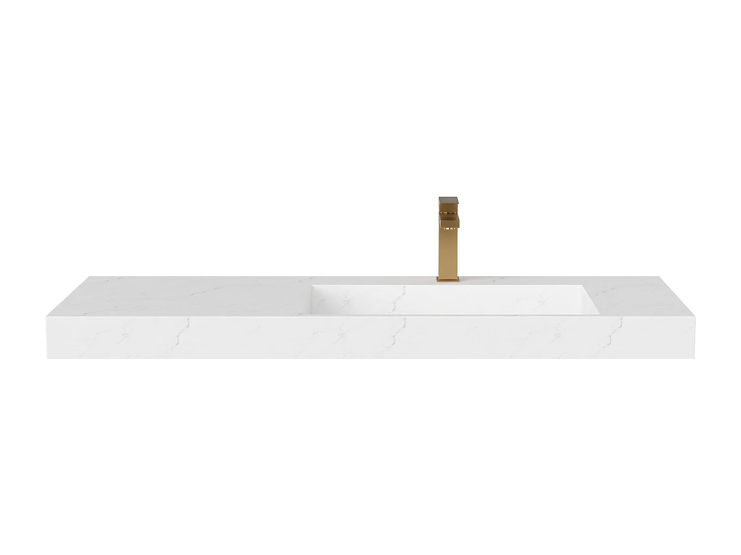 Vasque suspendue en solid surface effet marbre blanc avec robinet - 120 x 45 x 8 cm - OKAPA