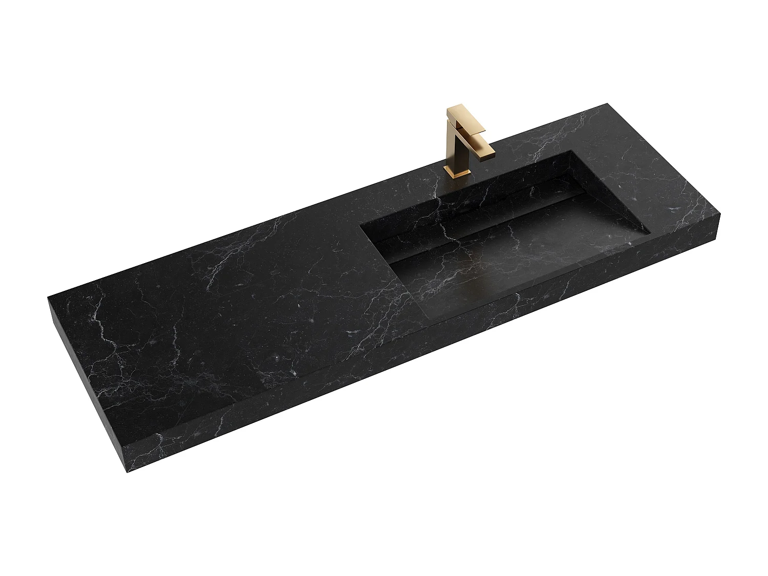 Vasque suspendue en solid surface effet marbre noir avec robinet - 140 x 45 x 8 cm - OKAPA