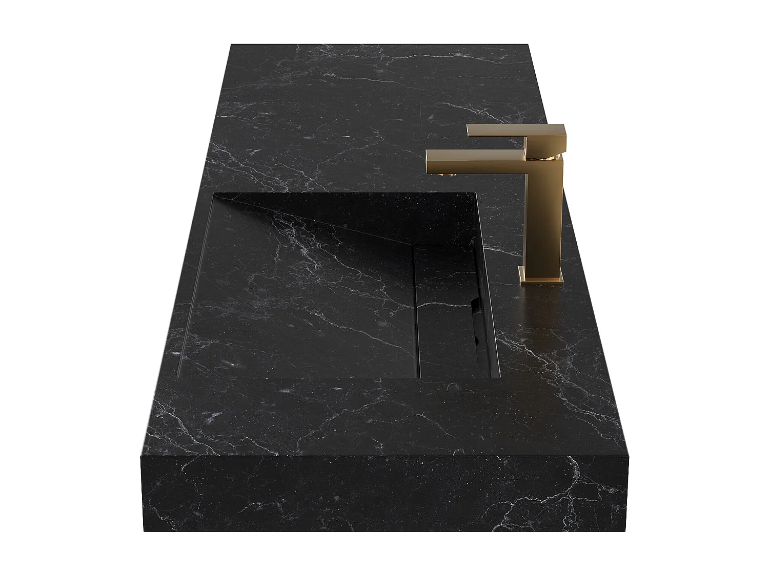 Vasque suspendue en solid surface effet marbre noir avec robinet - 140 x 45 x 8 cm - OKAPA