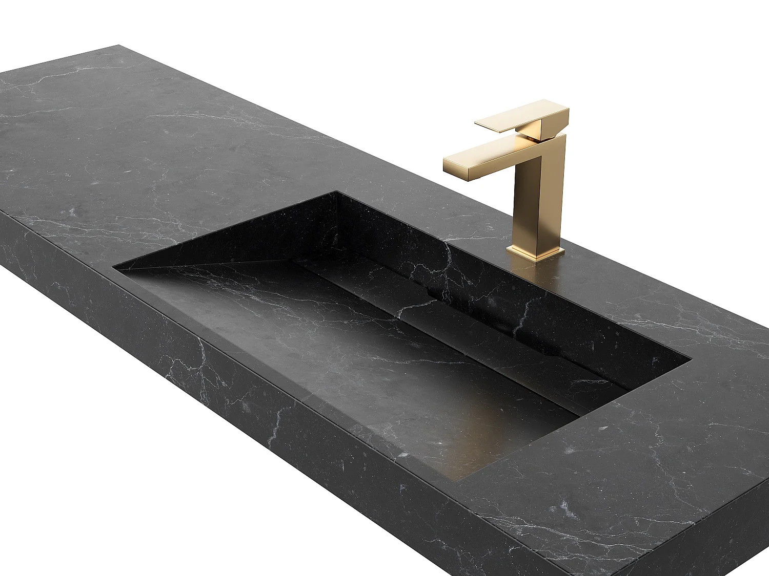 Vasque suspendue en solid surface effet marbre noir avec robinet - 140 x 45 x 8 cm - OKAPA