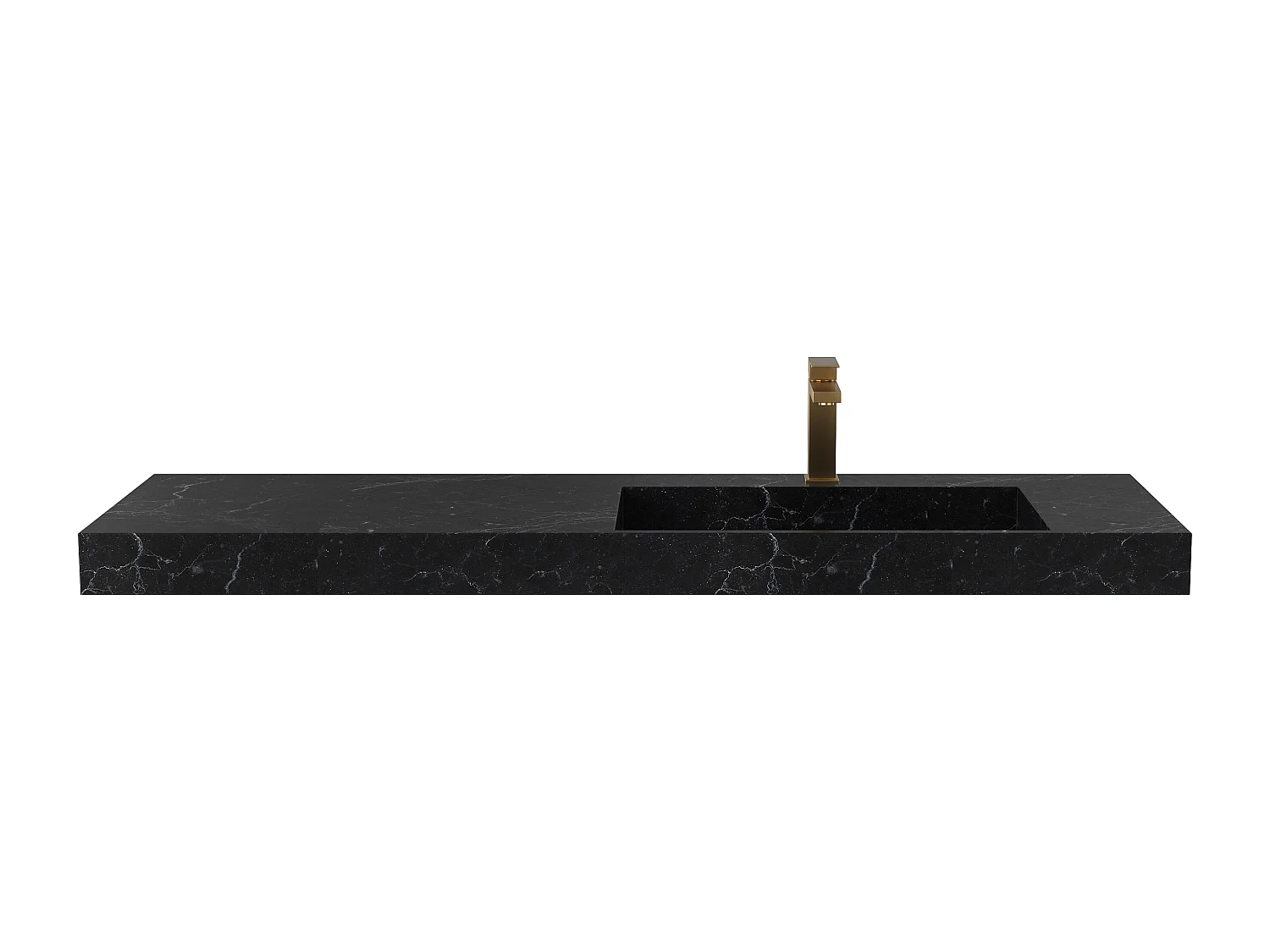 Vasque suspendue en solid surface effet marbre noir avec robinet - 140 x 45 x 8 cm - OKAPA