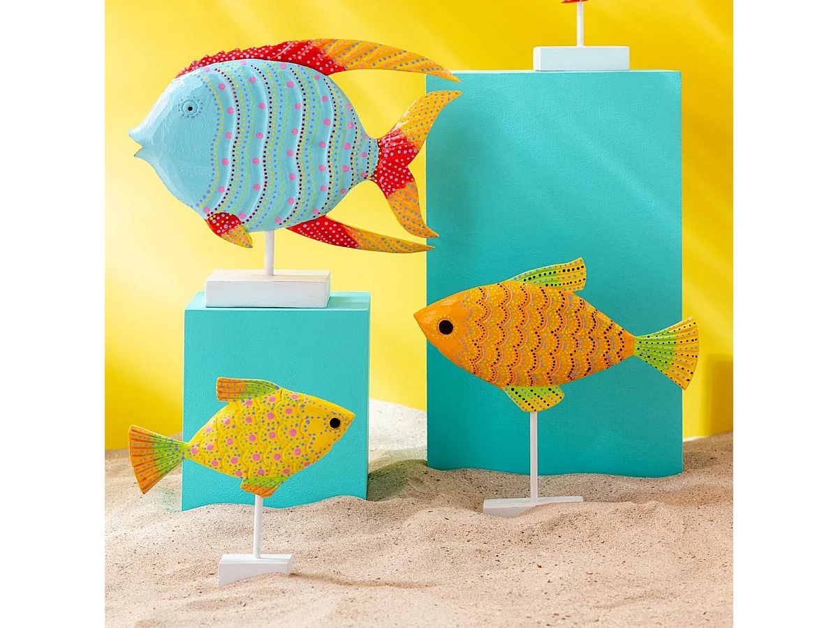 Statuette Déco Poisson en Bois "Omi" 37cm Multicolore