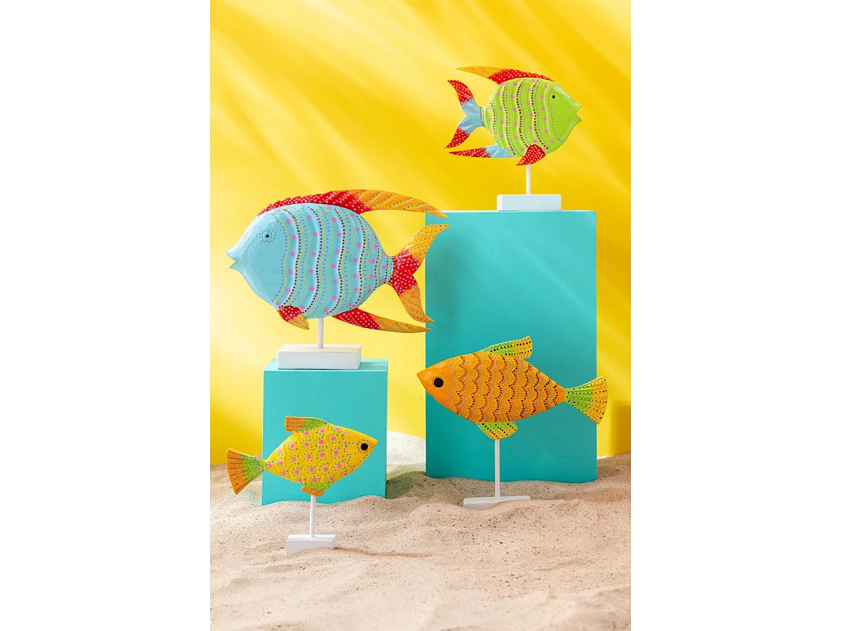 Statuette Déco Poisson en Bois "Omi" 33cm Multicolore