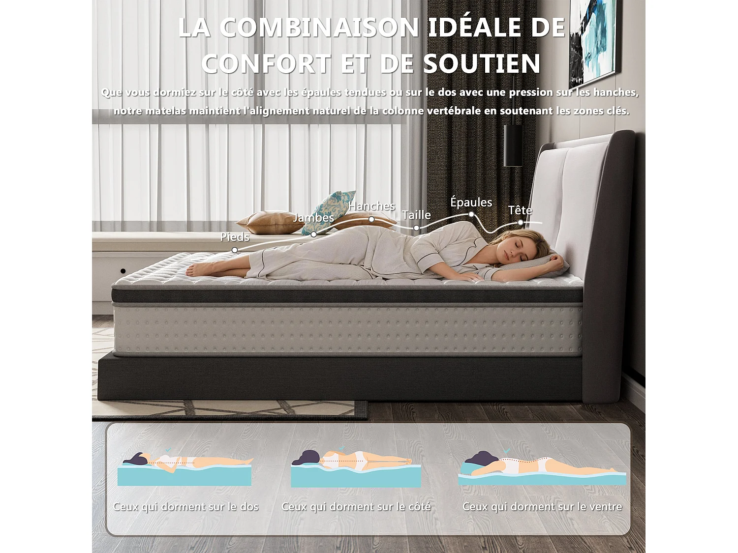 Ensemble matelas + sommier 160x200 cm, Mousse à mémoire de forme,25 cm D'épaisseur