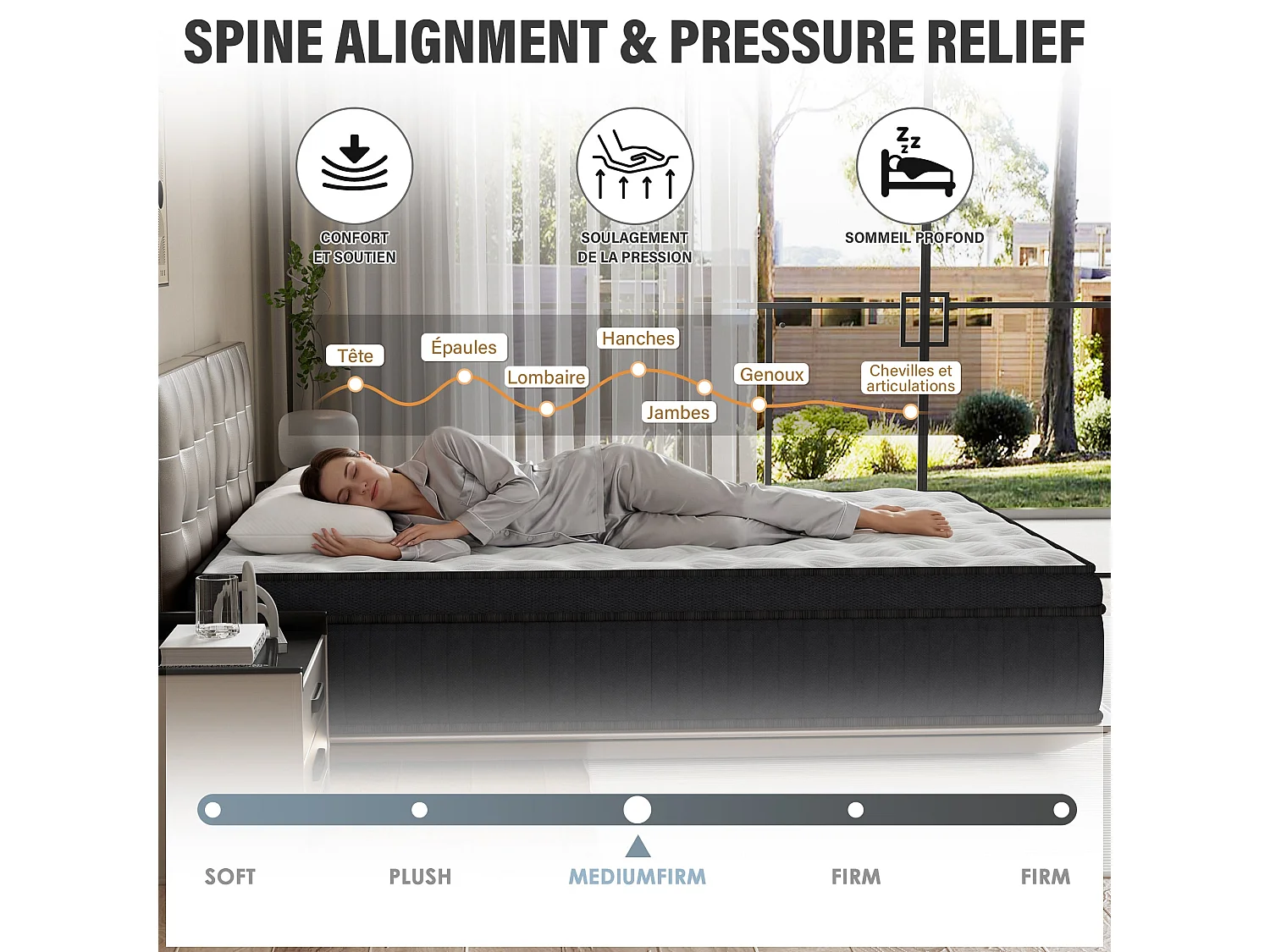 Matelas Ressorts Ensachés 140x190 cm SOMNIAE , Accueil Mémoire De Forme, 25 cm D'épaisseur, Noir