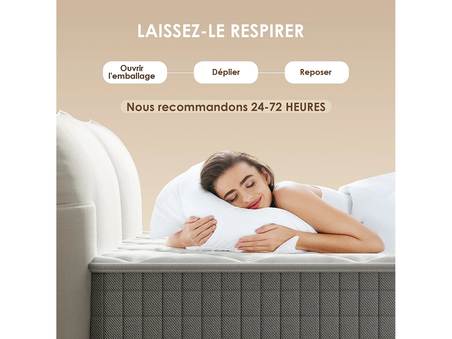 Matelas 2 personnes 180×200 cm, épaisseur 22 cm, isolation des mouvements