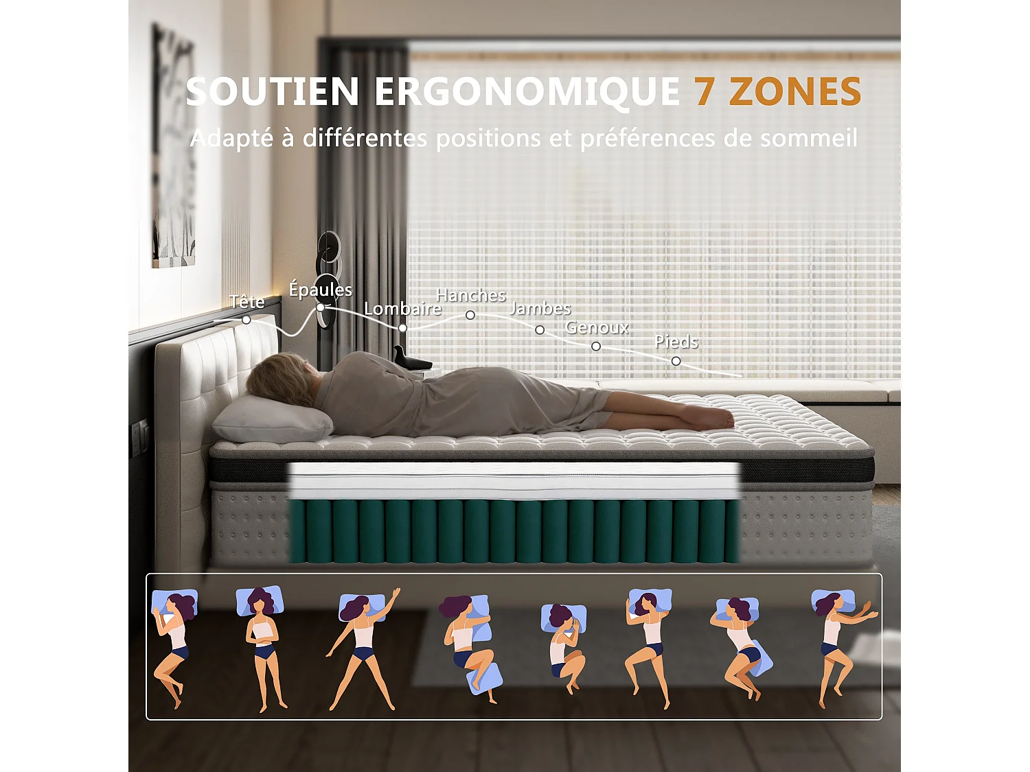 Matelas Ressorts Ensachés 90x190 cm SOMNIAE , Accueil Mémoire De Forme, 30 cm D'épaisseur