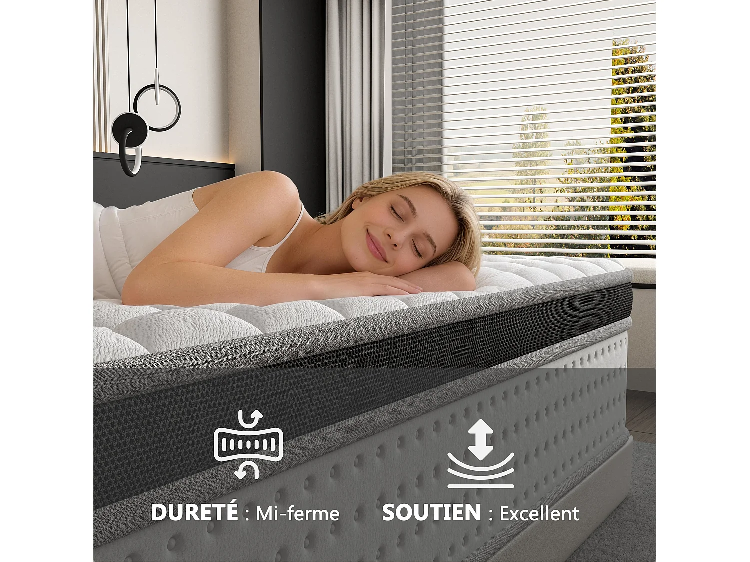 Matelas Ressorts Ensachés 90x190 cm SOMNIAE , Accueil Mémoire De Forme, 30 cm D'épaisseur