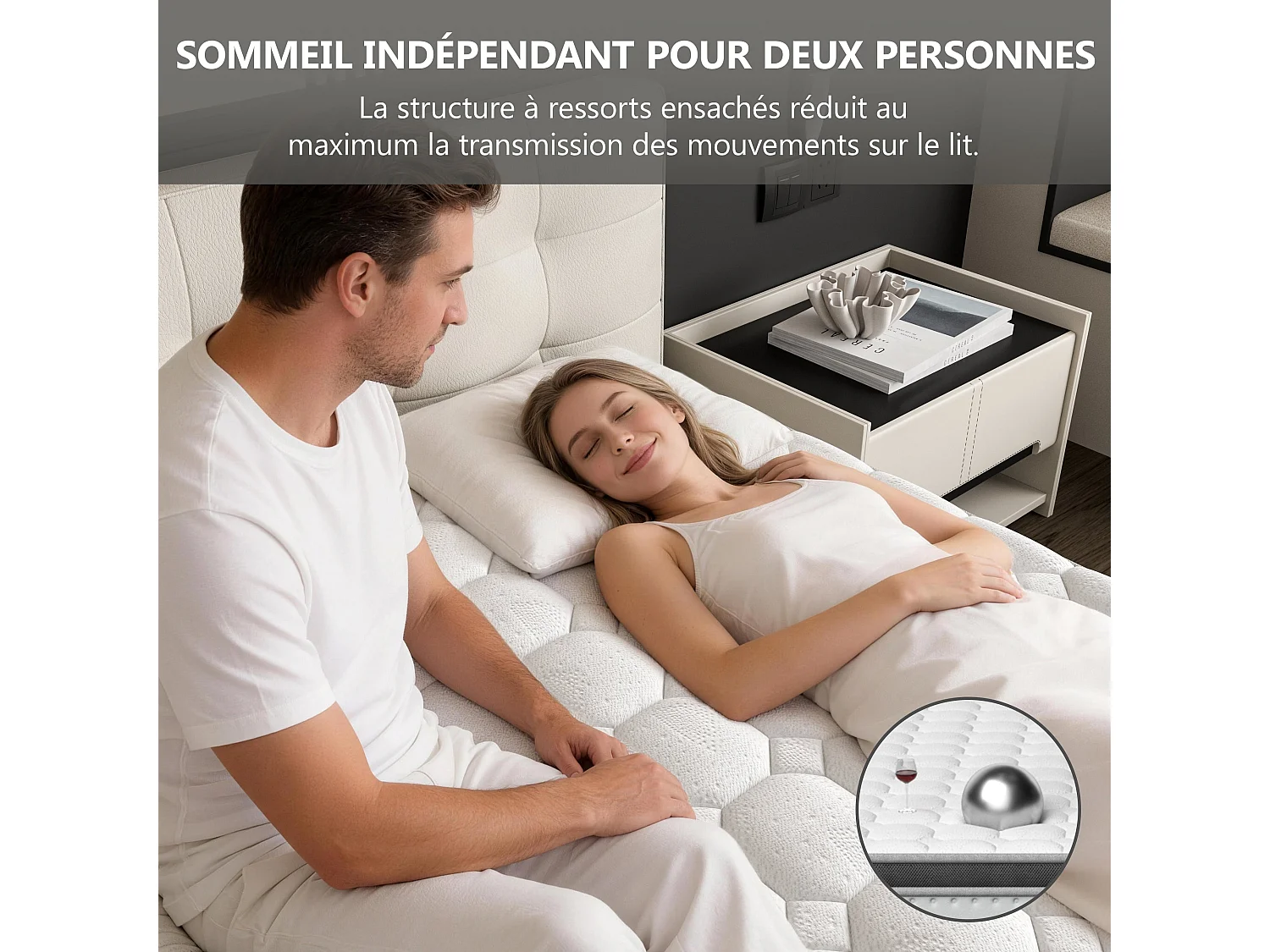 Matelas Ressorts Ensachés 90x190 cm SOMNIAE , Accueil Mémoire De Forme, 30 cm D'épaisseur