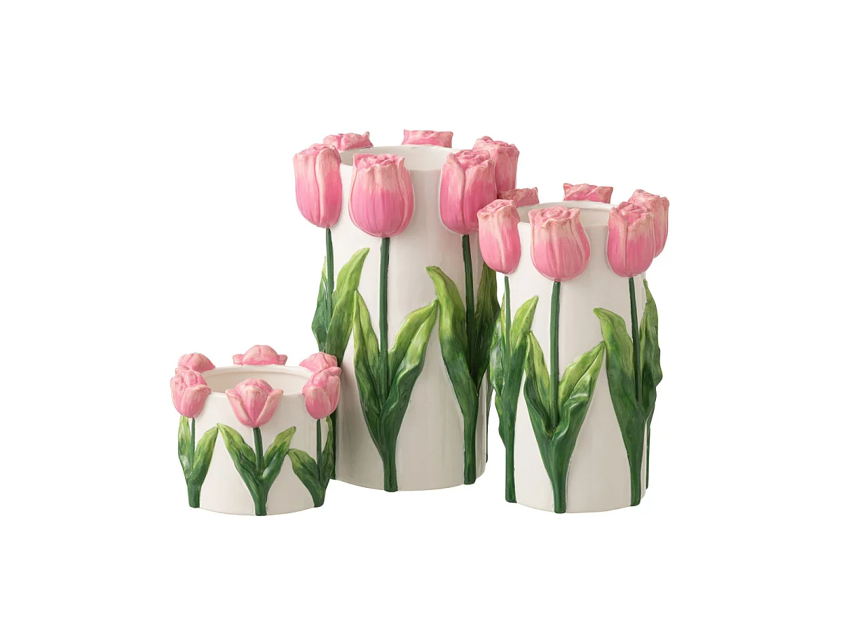 Vase Tulipes en Céramique "Bulbe" 36cm Blanc & Rose
