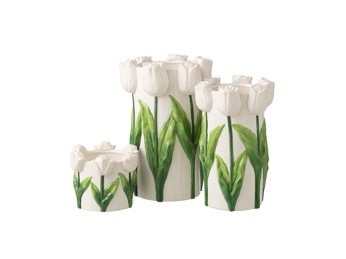Vase Tulipes en Céramique "Bulbe" 36cm Blanc & Vert