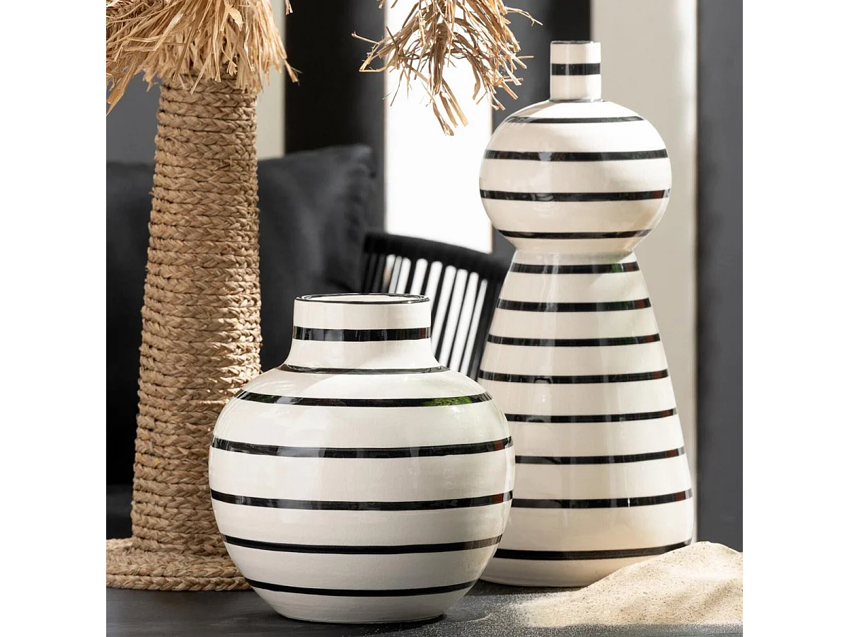Vase Rayé en Céramique "Sienne" 28cm Blanc & Noir