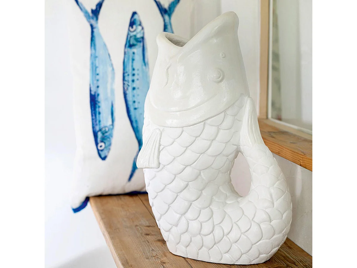 Cache-Pot Poisson Dressé "Lanny" 35cm Blanc