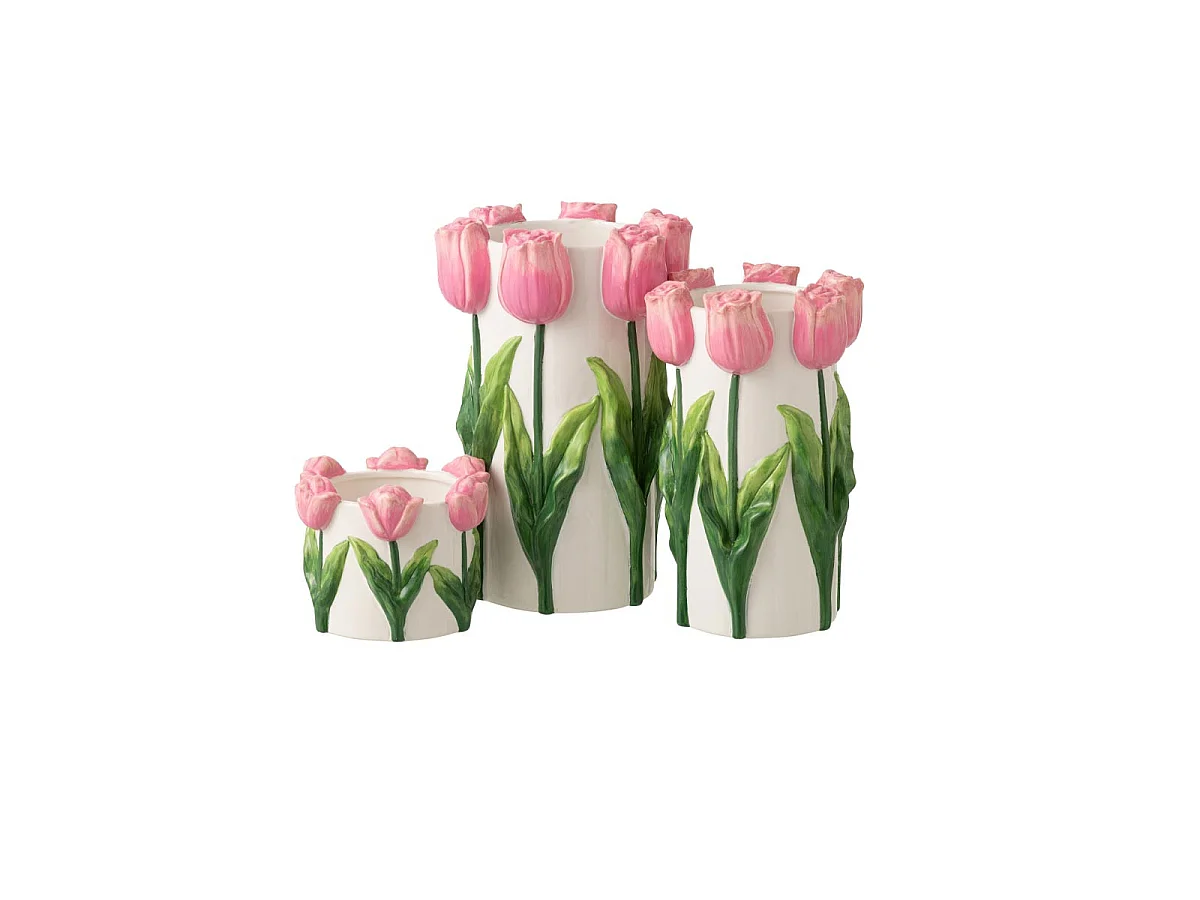 Vase Tulipes en Céramique "Bulbe" 27cm Blanc & Rose