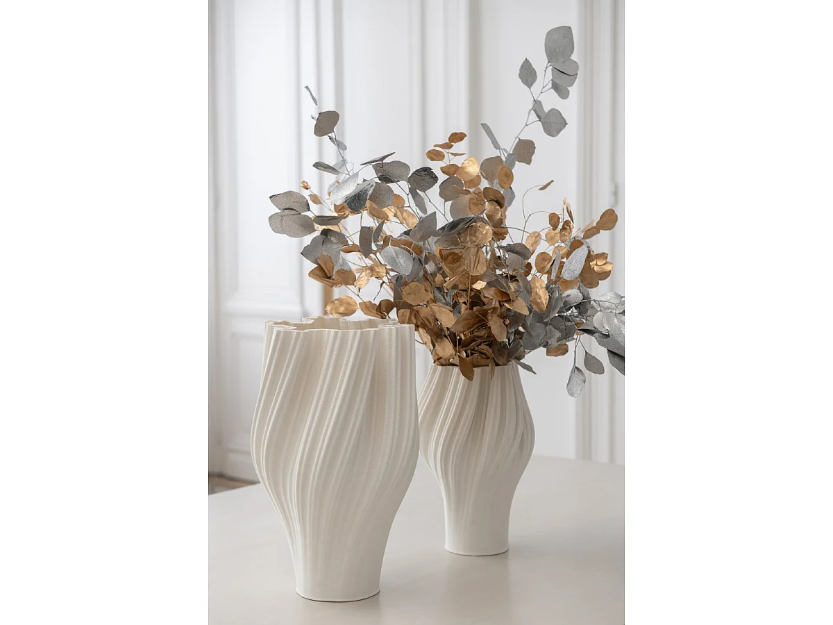 Vase Design en Porcelaine "Corolle" 38cm Blanc