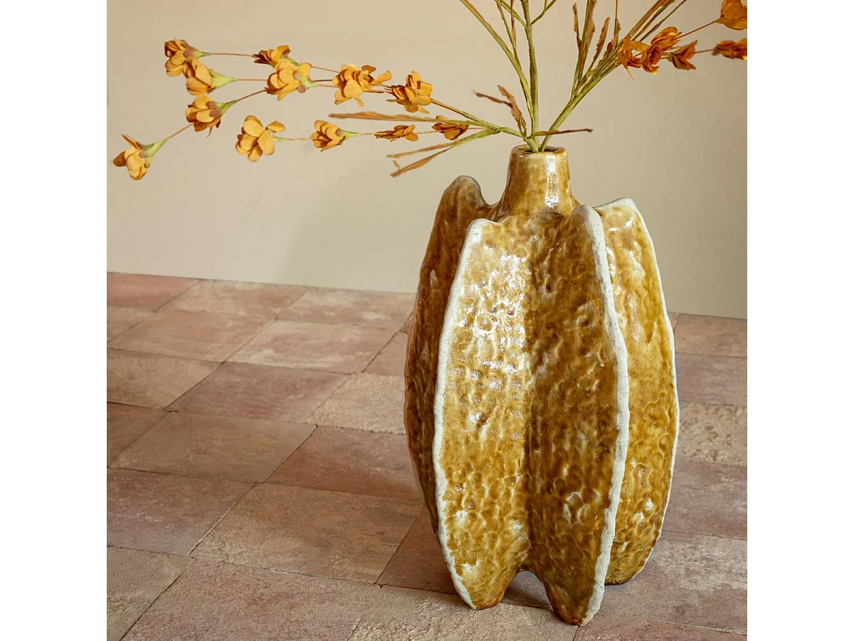 Vase Déco en Porcelaine "Ubi" 40cm Ocre