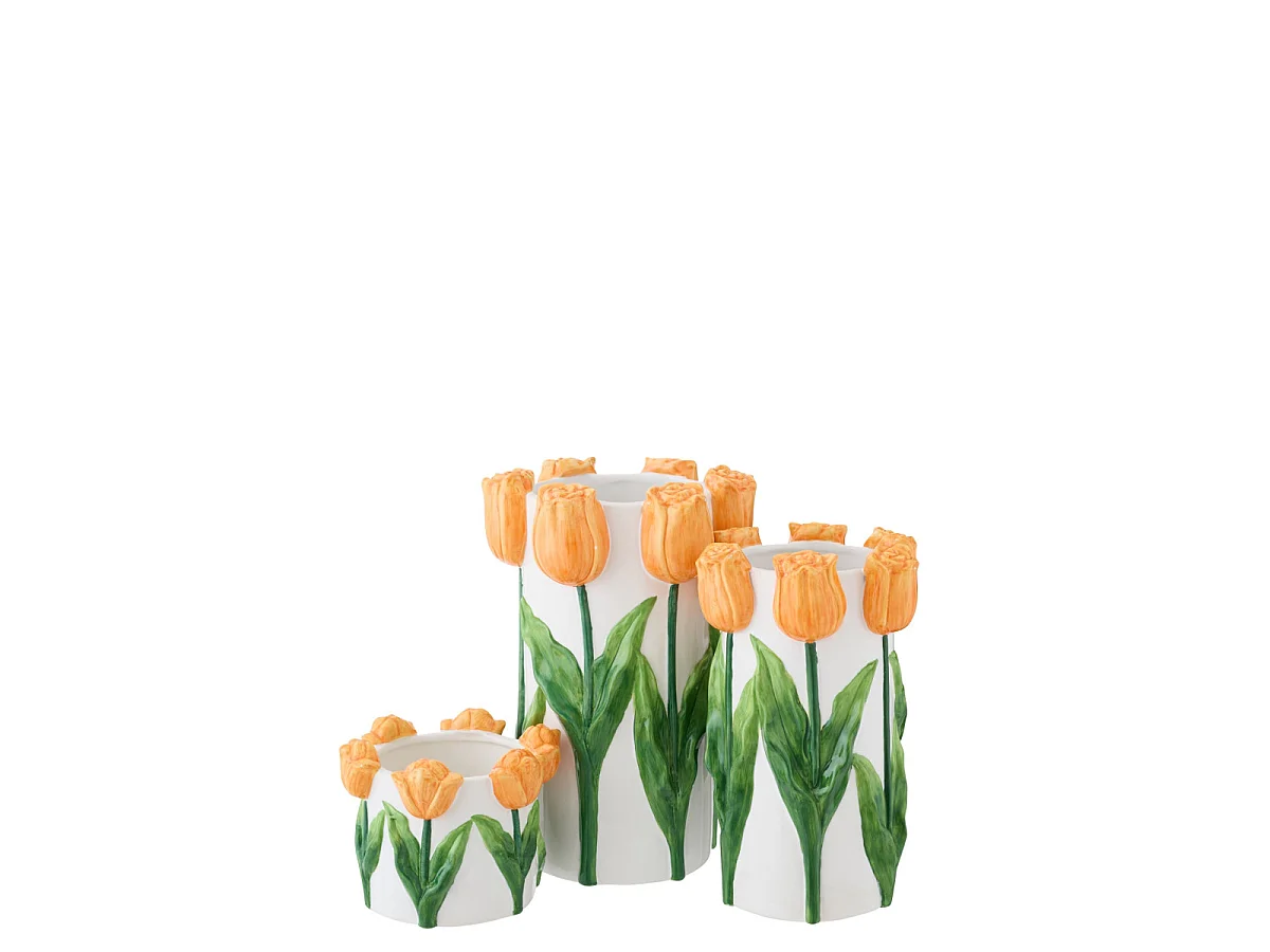 Vase Tulipes en Céramique "Bulbe" 36cm Blanc & Orange
