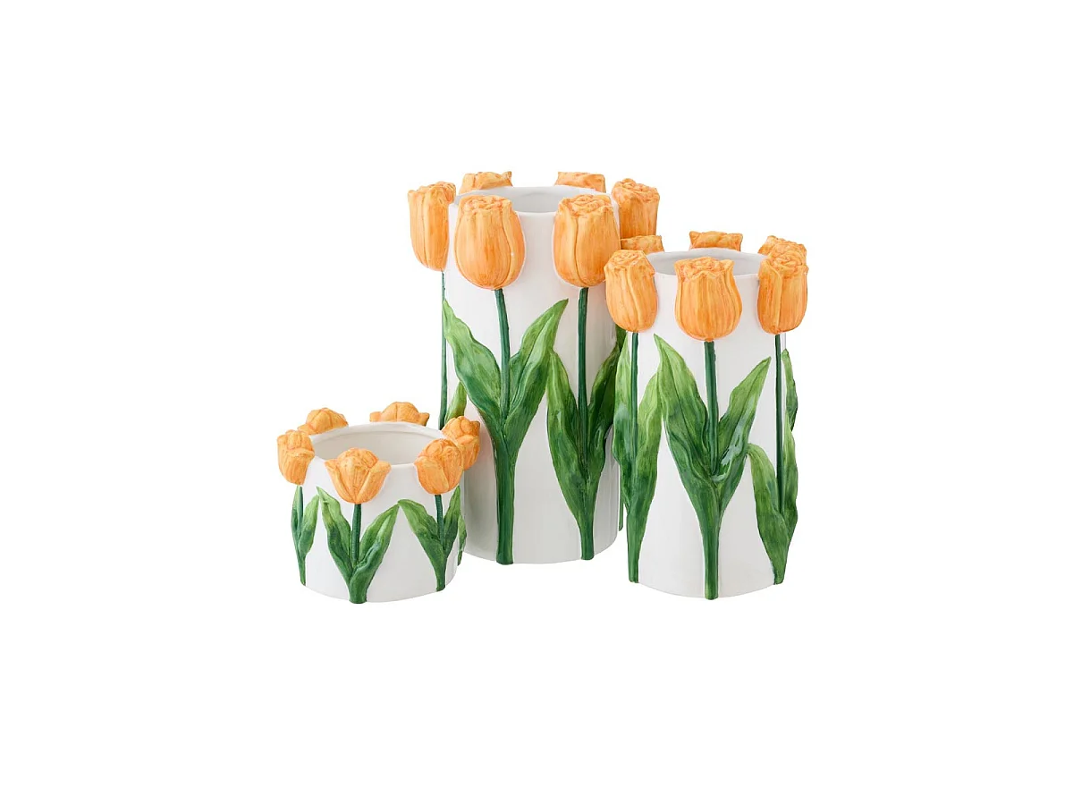 Vase Tulipes en Céramique "Bulbe" 27cm Blanc & Orange