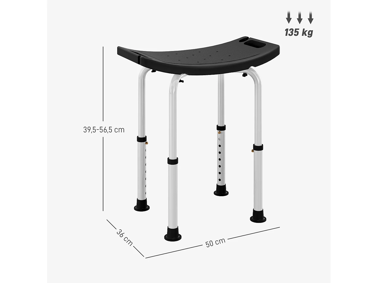 Tabouret de douche réglable antidérapant alu plastique noir