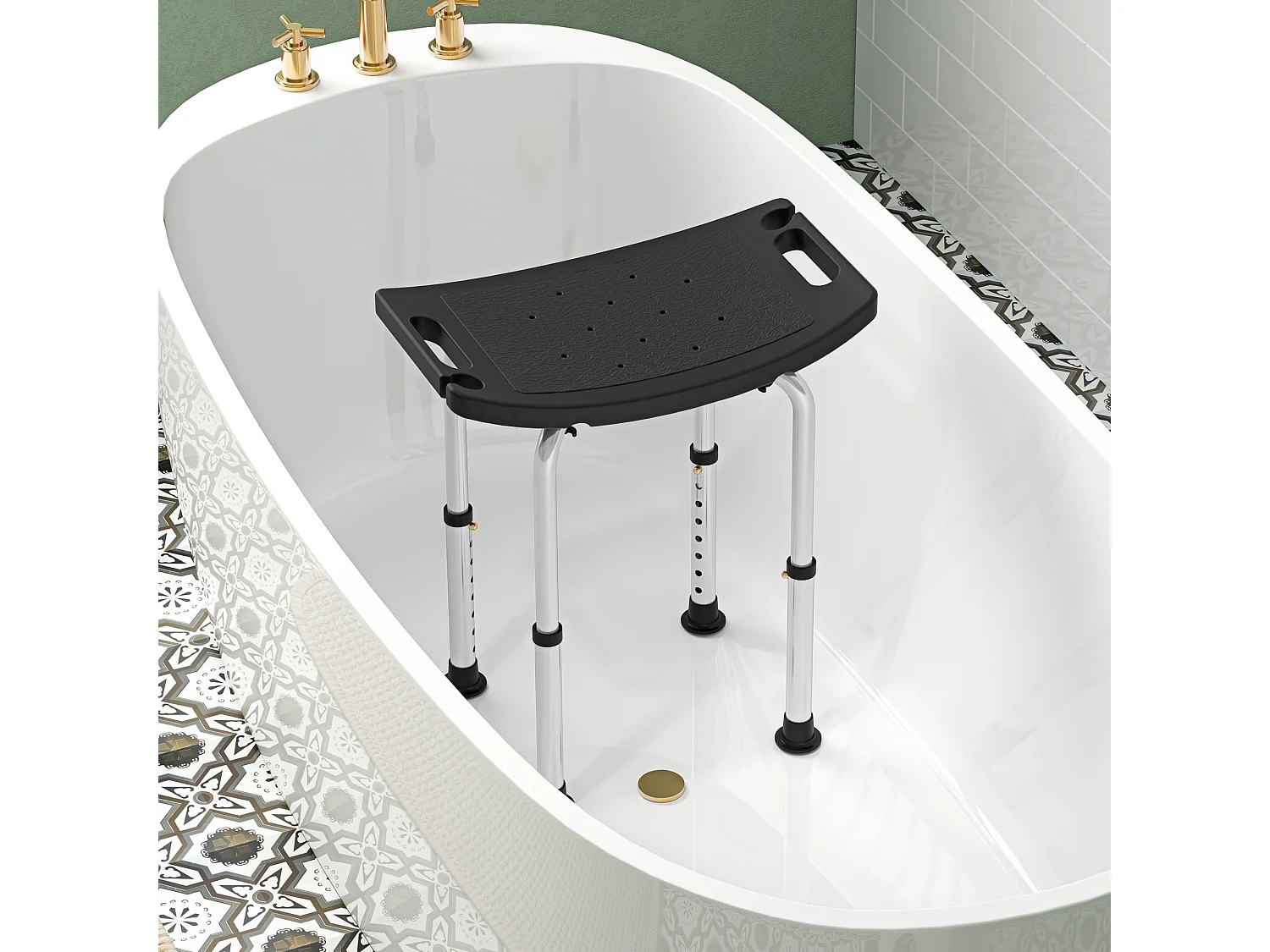Tabouret de douche réglable antidérapant alu plastique noir
